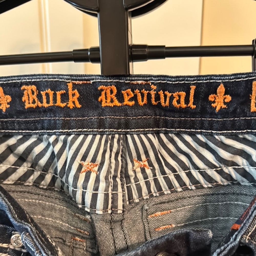 Rock Revival Blue Straight Leg Jeans with Distressed Look - Picture 2 of 5